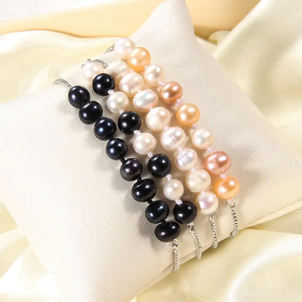 Браслеты женские из натурального пресноводного жемчуга 5-6 мм черный/белый жемчуг