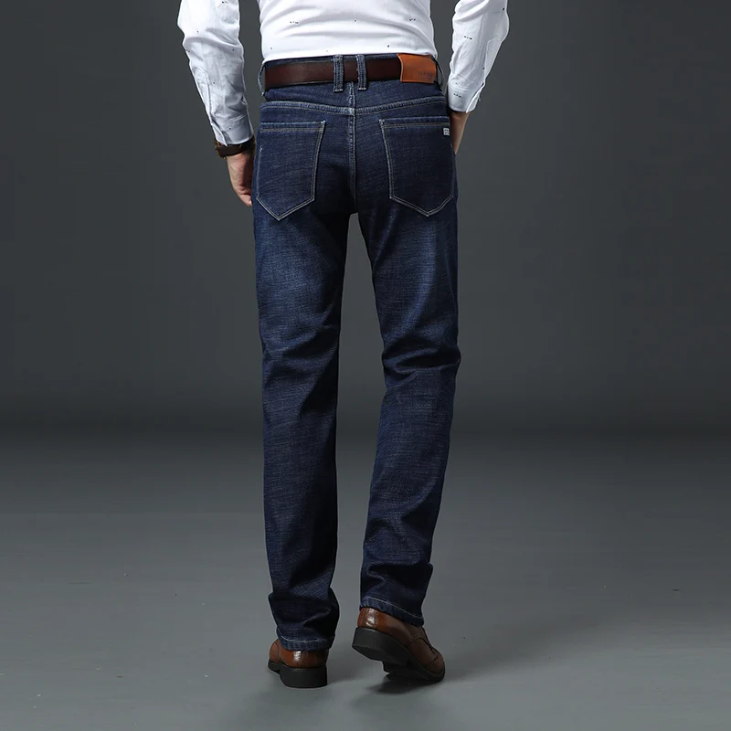 Джинсы мужские зимние прямые стрейчевые модные плотные брюки повседневные из
