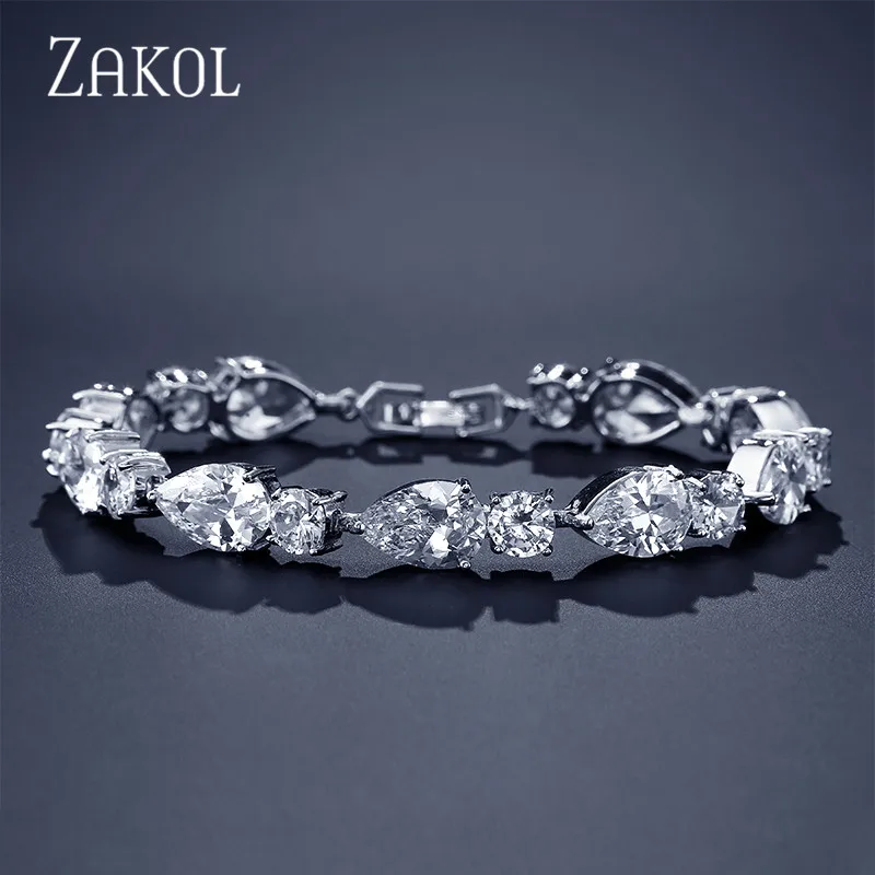 ZAKOL тренд капли воды форма AAA + кубический циркон белый цвет шарм браслеты для