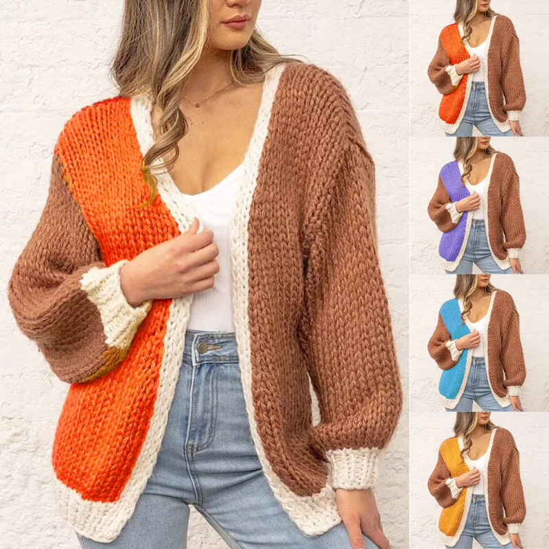 

2022 New Spring Autumn Women Sweaters Knitted Female Patchwork Elegant Coat Fashion Cardigans Office Lady Casual Tops Y747