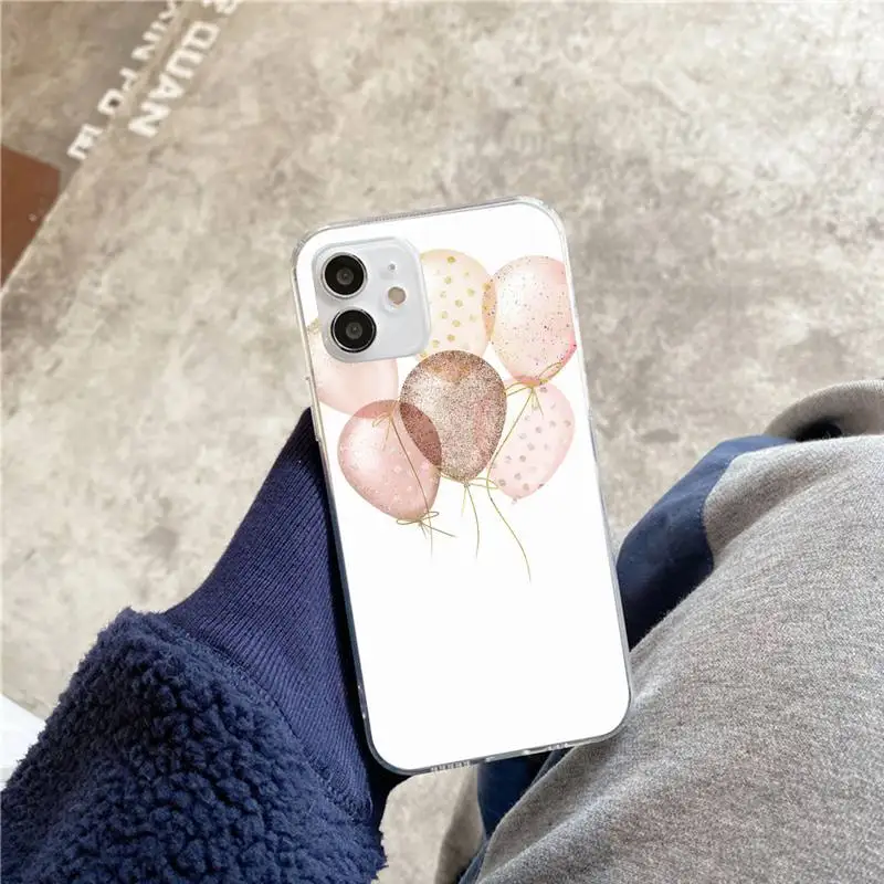 

Hand Drawn Balloon Phone Case For iphone 5s 6 7 8 11 12 plus xsmax xr pro mini se Transparent Cover Fundas Coque