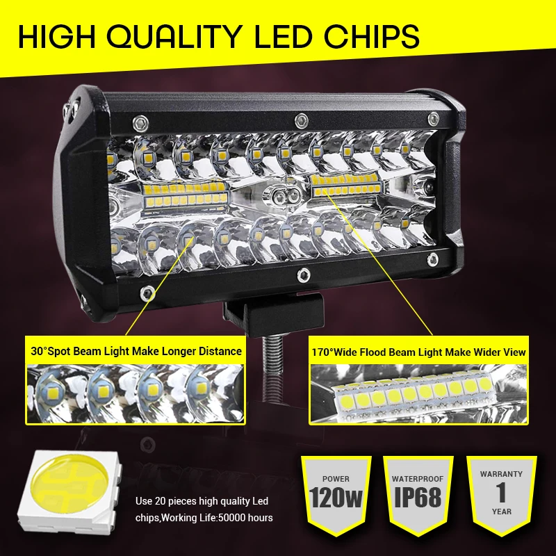 7 дюймов 120 Вт комбинированный светодиодный светильник баров пятно луча 4x4 12V 24V 4WD