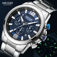 MEGIR 2020 роскошные часы Мужские лучший бренд из нержавеющей стали водонепроницаемые светящиеся наручные часы Синие Спортивные Хронограф Ква...
