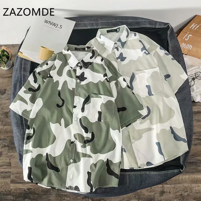 ZAZOMDE мужские Гавайские рубашки с коротким рукавом 2020 летние корейские уличные