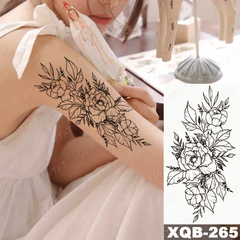

Sexy Flower Temporary Tattoos For Women Body Art Painting Arm Legs Tattoos Sticker Realistic Fake Black Rose Waterproof Tattoos