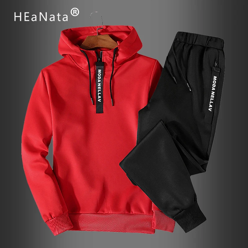 Лоскутная Мужская спортивная одежда наборы Осень-зима 2019 с капюшоном толстый