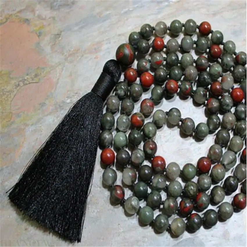 

6mm Bloodstone Gemstone 108 Beads Tassels Mala Necklace MONK Chakas Wrist DIY spirituality energy Buddhism Meditation