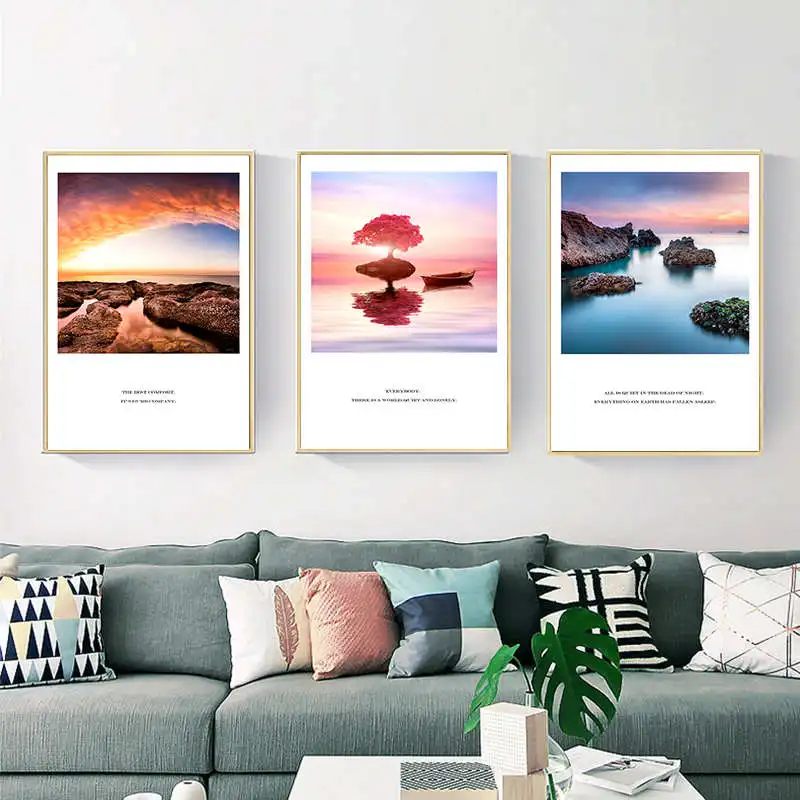 Закат береговые постеры на стену картины холсте пейзаж куадро Северный плакат