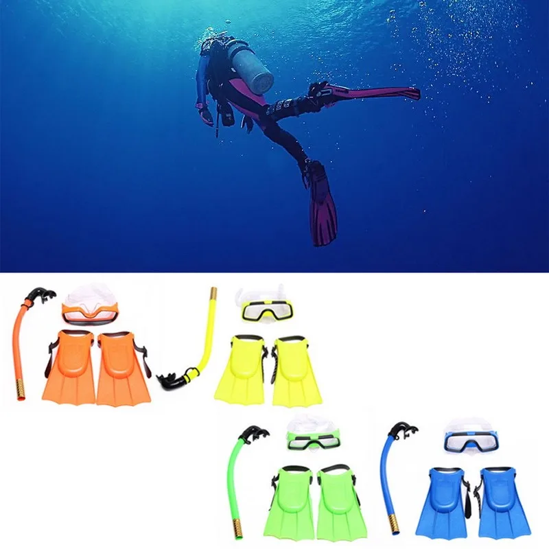 

Professional Kids Silicone Diving Masks Set Children Diving Mask Set Anti-Fog Swimming Goggle Masks Snorkel Fins Kit for Kids