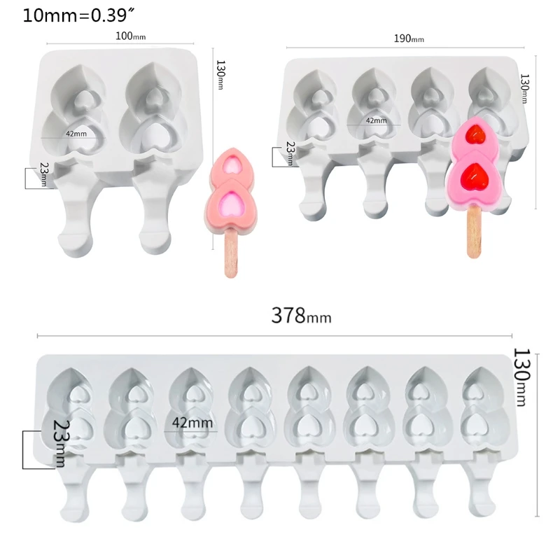 

1 Pc Popsicle Mold Heart Silicone Ice Molds 4/8 Cavities Homemade DIY Ice Cream Maker Reusable Easy Release