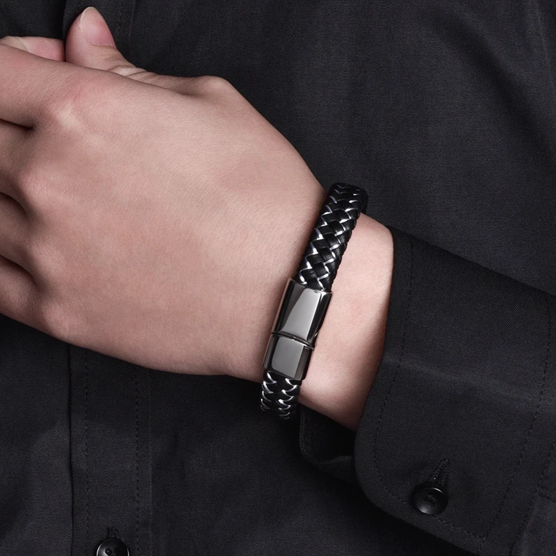 Mozo Fashion подвеска плетеный кожаный браслет мужские браслеты ручной работы Мода Нержавеющая сталь застежка мужской браслет на запястье