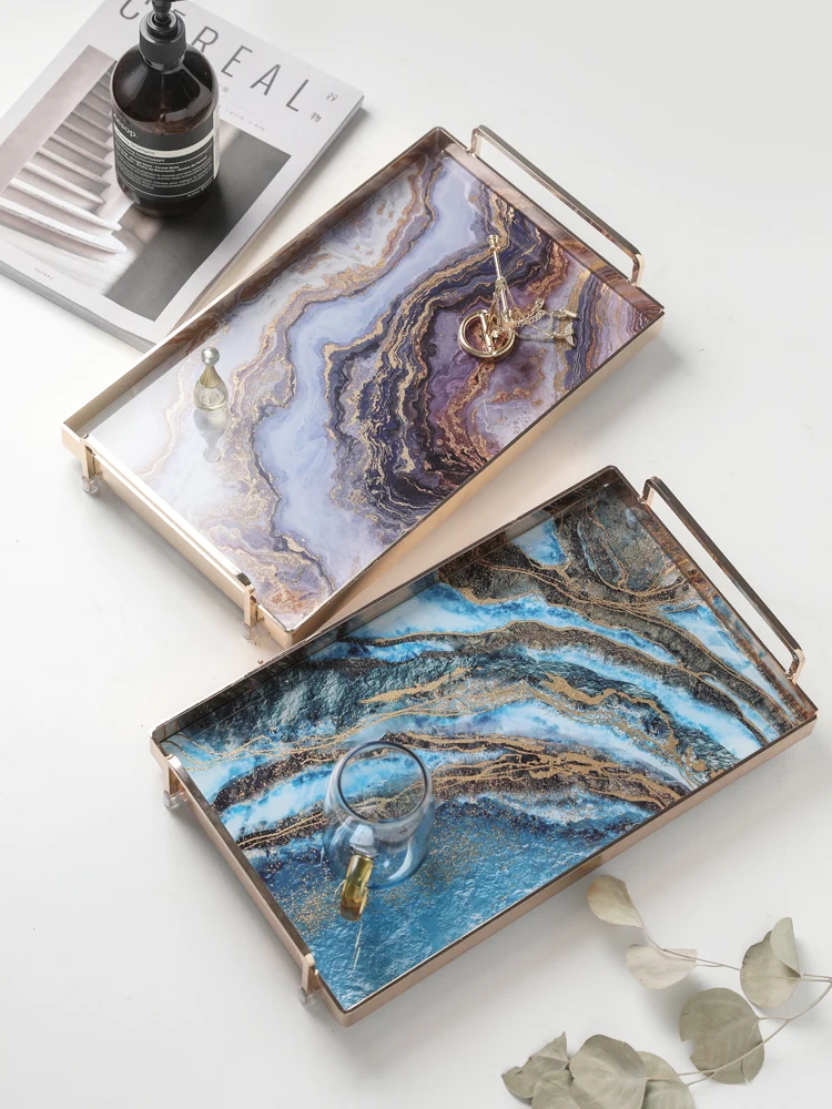 Nordic Агат узор из нержавеющей стали чашка лоток светильник роскошный золотой край