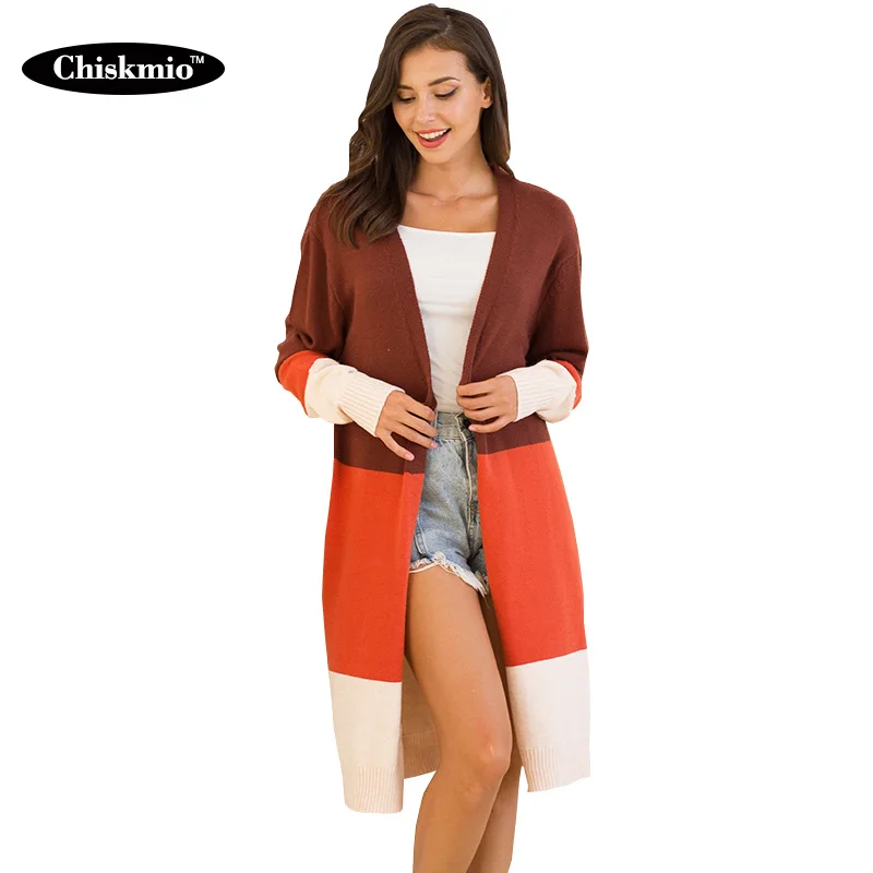 Женский кардиган с длинным рукавом Chiskmio оверсайз в стиле пэчворк трикотажный