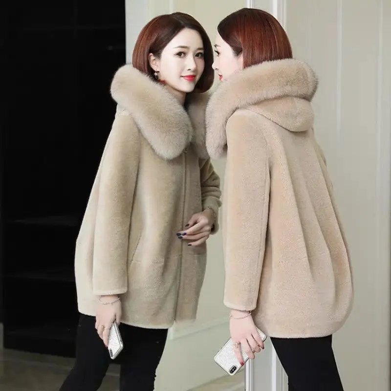 2022 Woman Fashion Spring Winter Jacket Female Zipper Hooded Wool Coat Ladies Solid Color Slim Woolen Jacket  3XL A01