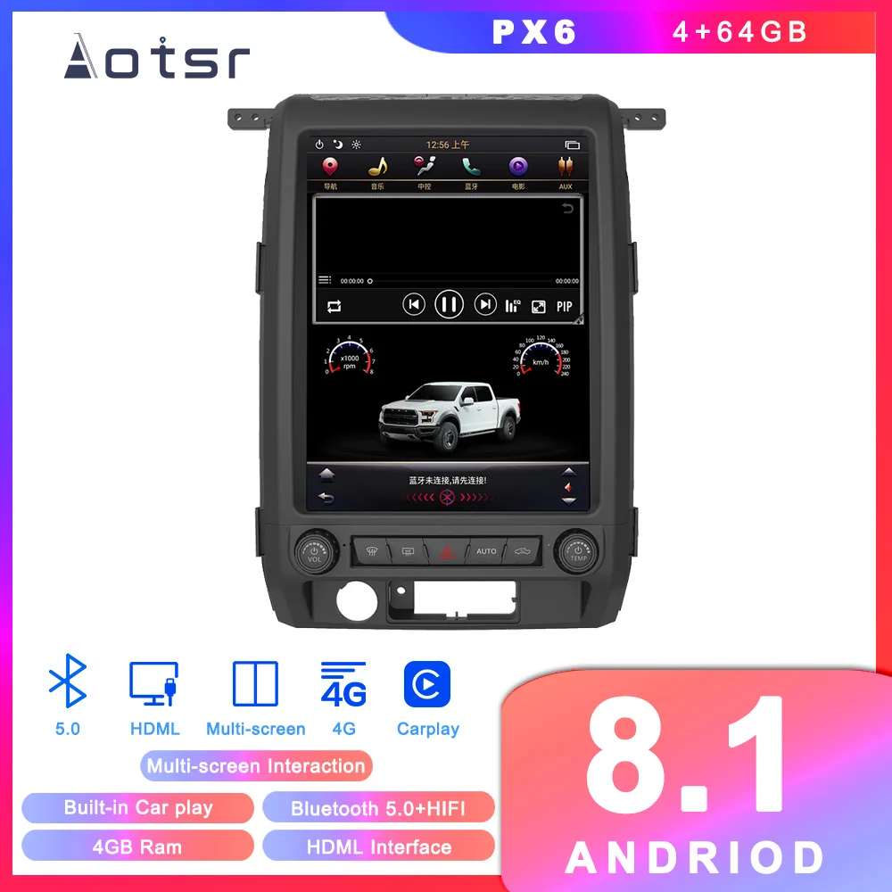 Автомобильный DVD плеер в стиле Tesla Android 8 1 с GPS навигацией для Ford Raptor F150 2009 2012