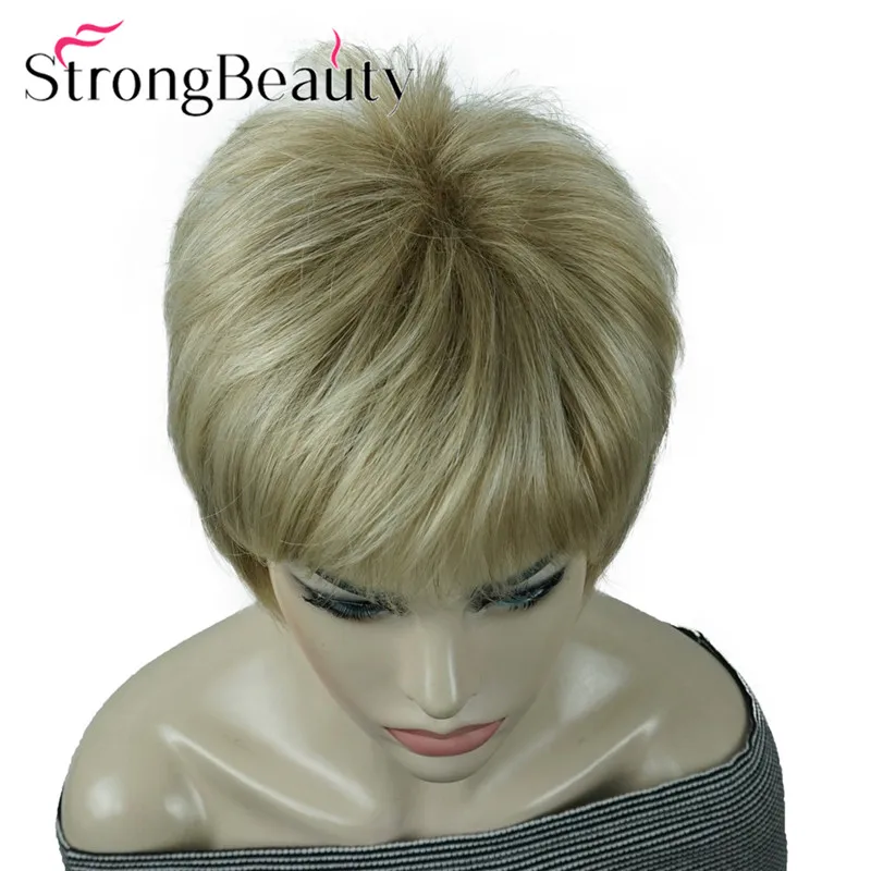 StrongBeauty короткие прямые парики мягкие волосы слоистые локоны Омбре блонд/Красный синтетический парик