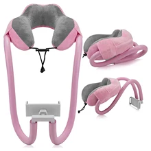 2 In1 Cell Phone Holder Universal Neck Pillow Phone Stand With 360 Clip Lazy Memory U Shaped Pillow Neck Head Sleep