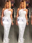 Женское длинное платье-русалка, белое кружевное платье с аппликацией на одно плечо для девушек, вечернее платье для выпускного вечера, торжества, индивидуальный пошив