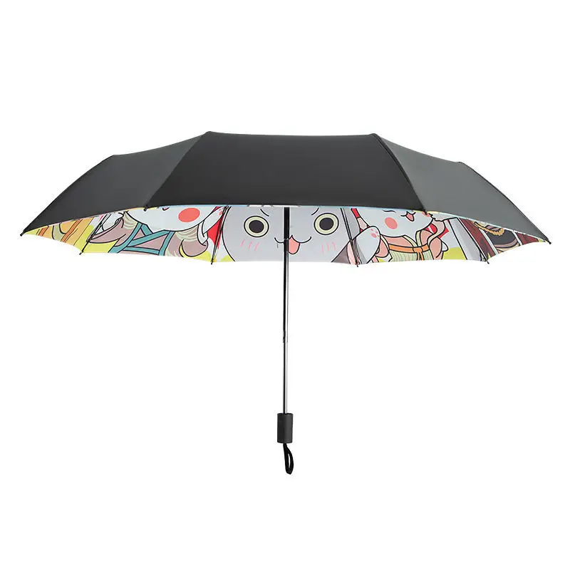 Милый складной зонт Женские аниме подарки с черным покрытием солнцезащитные