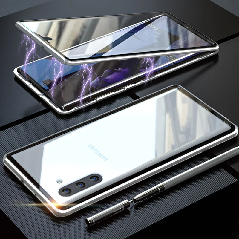 Clear With Silver 360 магнитный чехол для телефона samsung Galaxy Note 10 Pro, задняя крышка из закаленного стекла для samsung Note 10 Plus Note10 S10e S 10 - Цвет: Clear With Silver