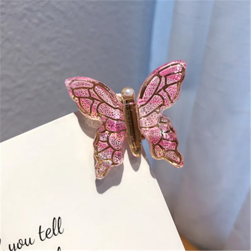Fairy Butterfly Color Gradient Hair Clips Slides For Women Girls Duckbill Pearl Flying Hairpin Barrettes Trends | Красота и здоровье