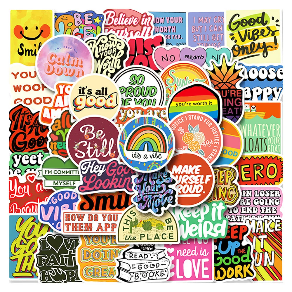 

10/30/50PCS Color Text Stickers English Letters Hot Selling Student Inspirational Slogan Notebook Stickers Wholesale
