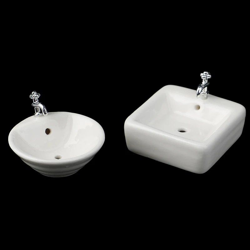 

Square Dollhouse Bathroom Sink Simulation Accessory for Dollhouse White 1:12 Miniature Ceramic Wash Basin Bathroom Sink Model