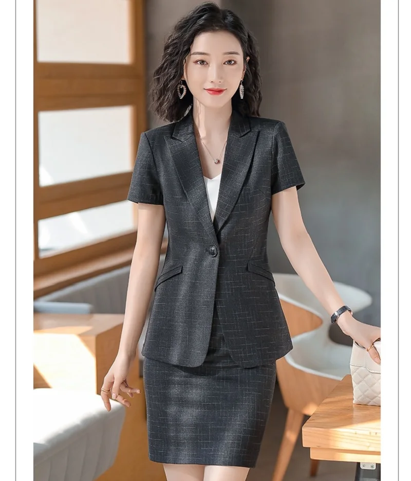 Женский элегантный деловой офисный костюм летний с юбкой для женщин блейзер и
