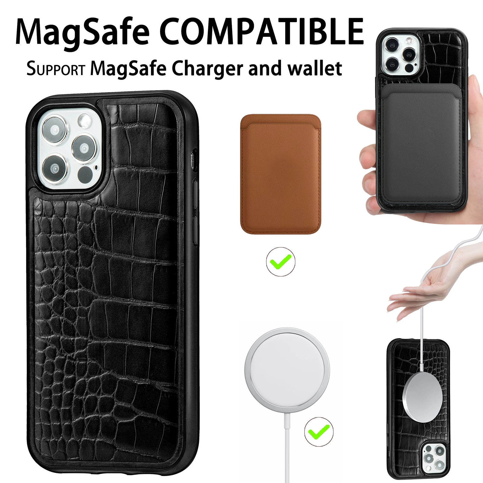 

Luxury Magnetic Crocodile Leather Phone Case For Apple IPhone 12 Mini 12Pro 12 Pro Max Back Cover Magsafe Charger Back Case Coqu