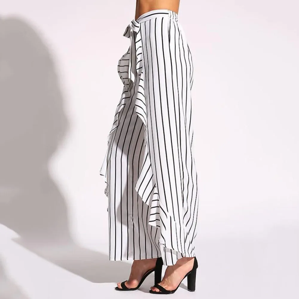 2020 Women's Two Piece Set Summer Stripe Sleeveless Vest Shirt Crop Top Tank Fashion 2PCS Clothes Wide Leg Pant | Женская одежда