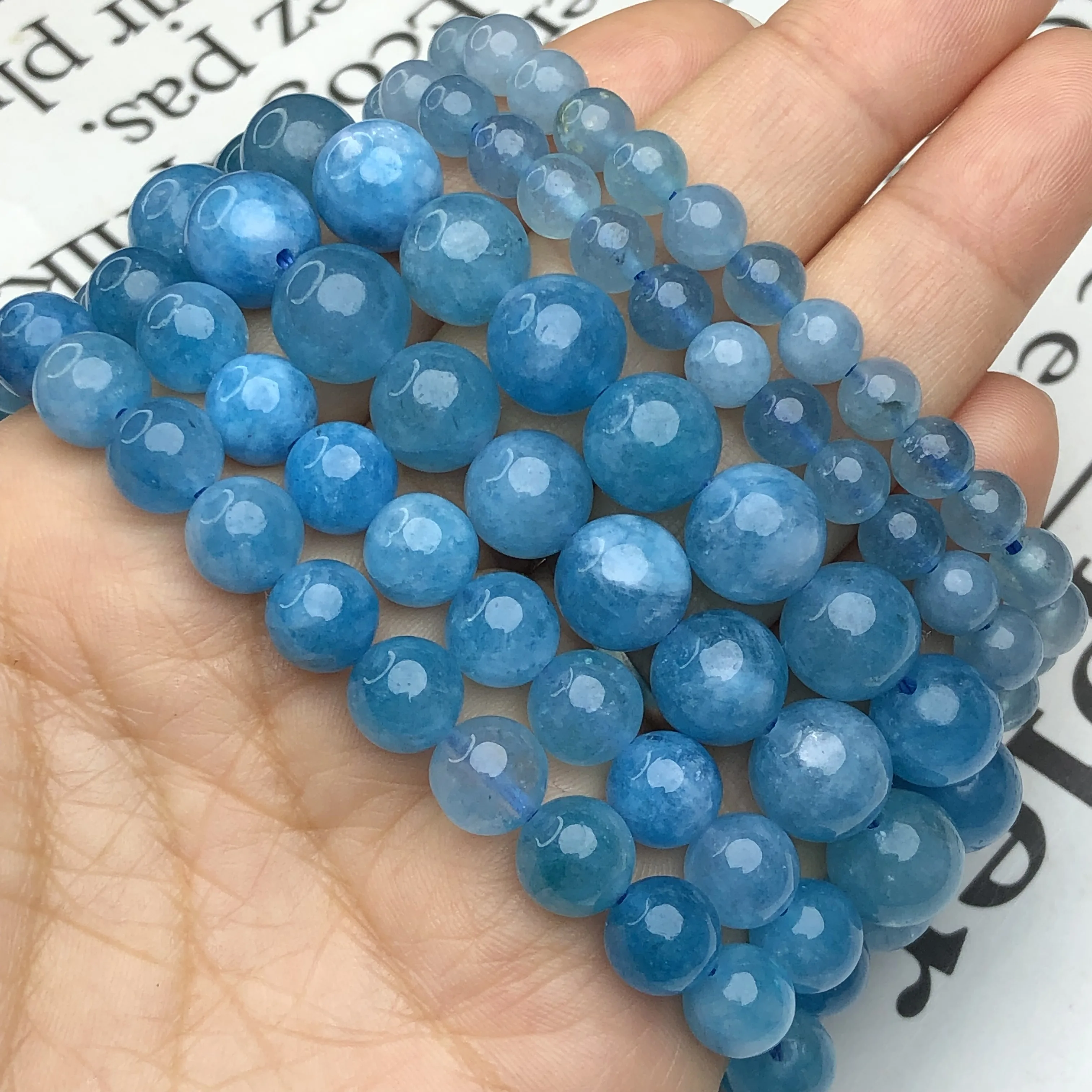 

Natural Stone Dark Blue Aquamarines Crysyal Loose Spacer Chalcedony Beads For Diy Jewelry Making Bracelet Necklace 6/8/10mm 15”