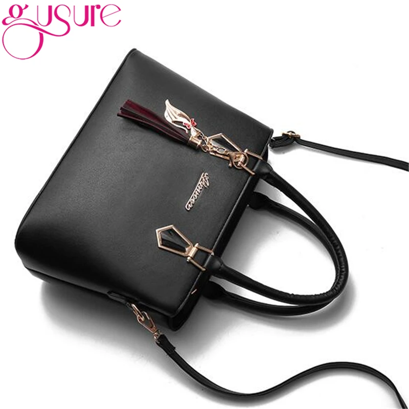 Женская сумка с кисточками Gusure из искусственной кожи однотонная маленькая на