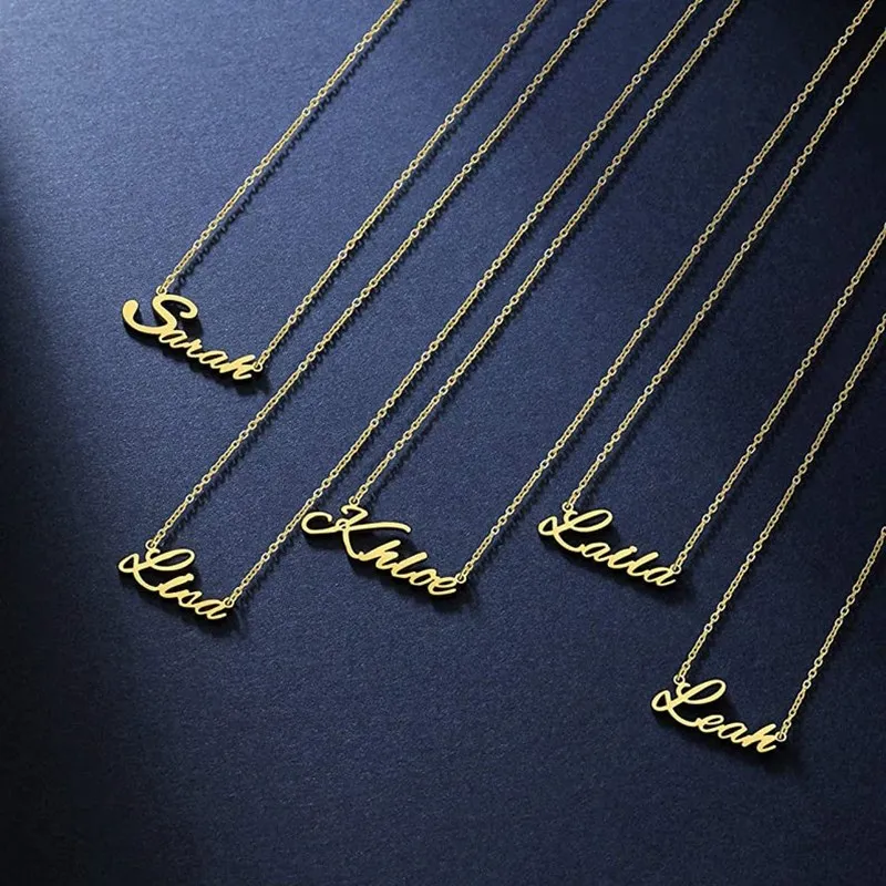 

Etcavce Customized Fashion Stainless Steel Name Necklace Personalized Letter Gold Choker Necklace Pendant Nameplate Gift