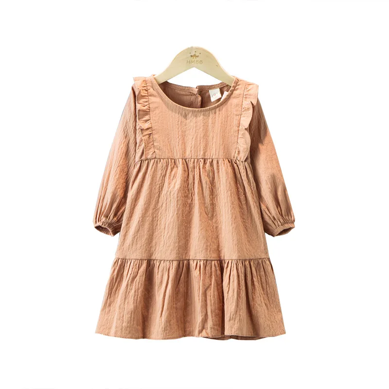2020 New Arrivals Winter Girls Dress Casual Cotton Long Sleeve O Neck Ruffles Solid Cute Vestidos 2-7T | Детская одежда и обувь