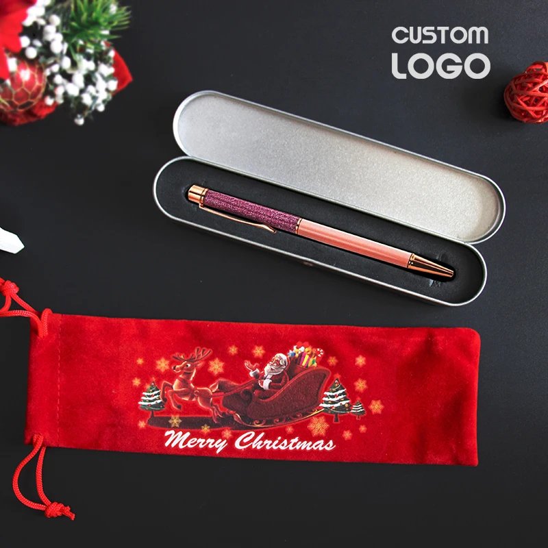 

3pcs/set Custom Gold Foil Bead Logo Gift Pen Set Christmas Bag Christmas Decoration New Year Children's Gift Stationery