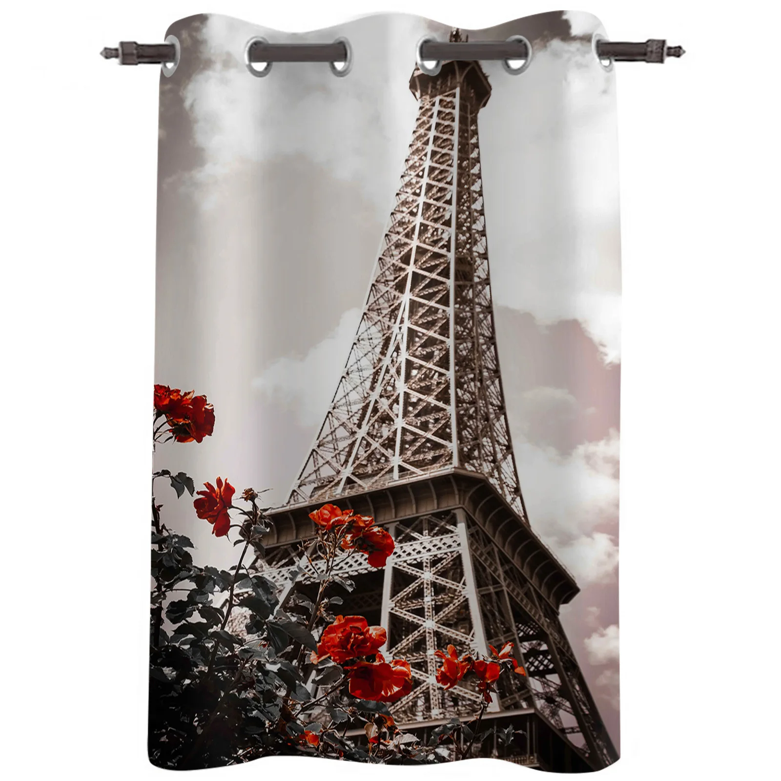 Современные светонепроницаемые шторы в стиле ретро с изображением Эйфелевой