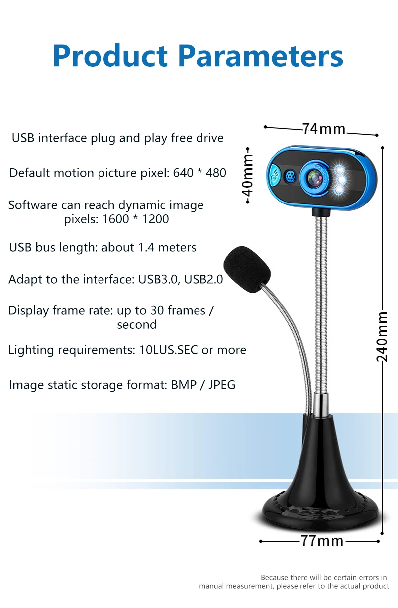 USB HD Webcam With Home Office Microphone Night Vision Function Video Camera LED For Laptop Notebook Computer | Компьютеры и офис
