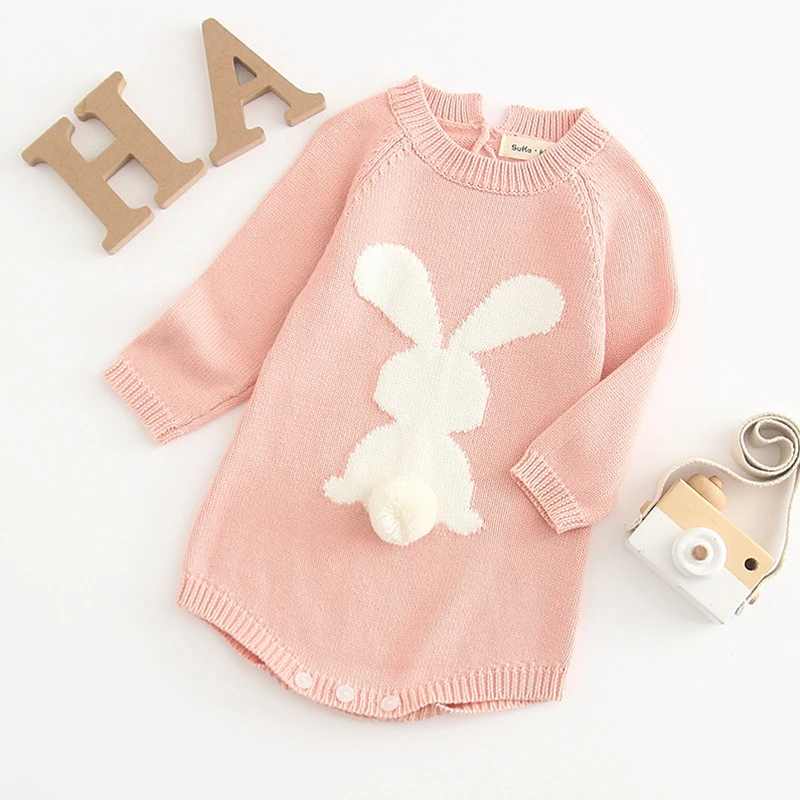 LILIGIRL Newborn Baby Girl Cartoo Rabbit Knitting Sweater Tops Autumn Romper Bodysuit Clothing |