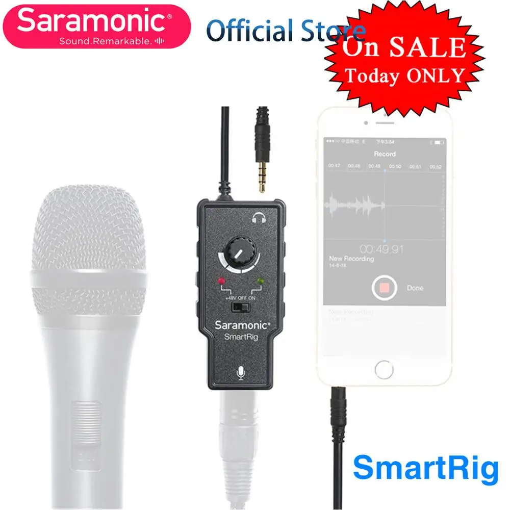 Saramonic XLR караоке микрофон предусилитель аудио адаптер для Apple iPad iPhone 8 7 6 Plus смартфон камера видеокамера гитара