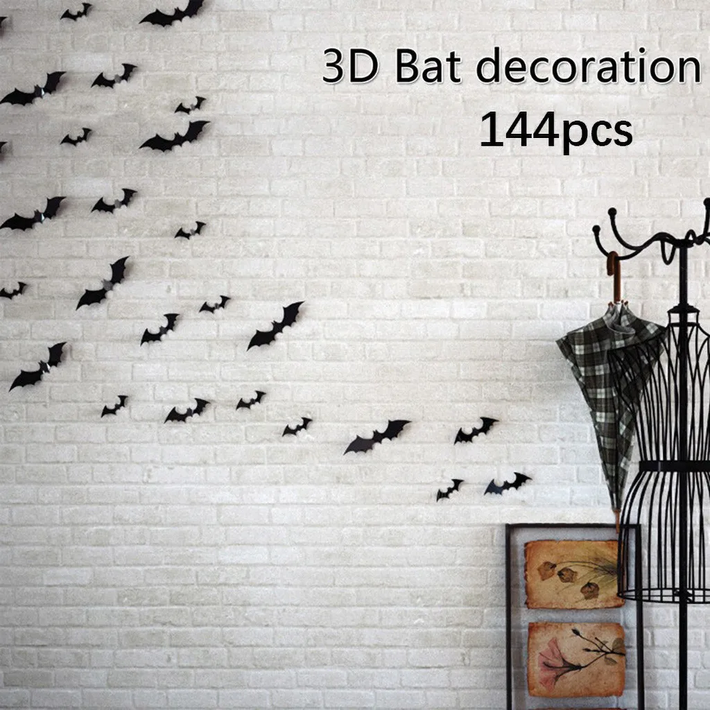 Черные 3D поделки ПВХ настенный стикер летучие мыши наклейка для дома Хэллоуин