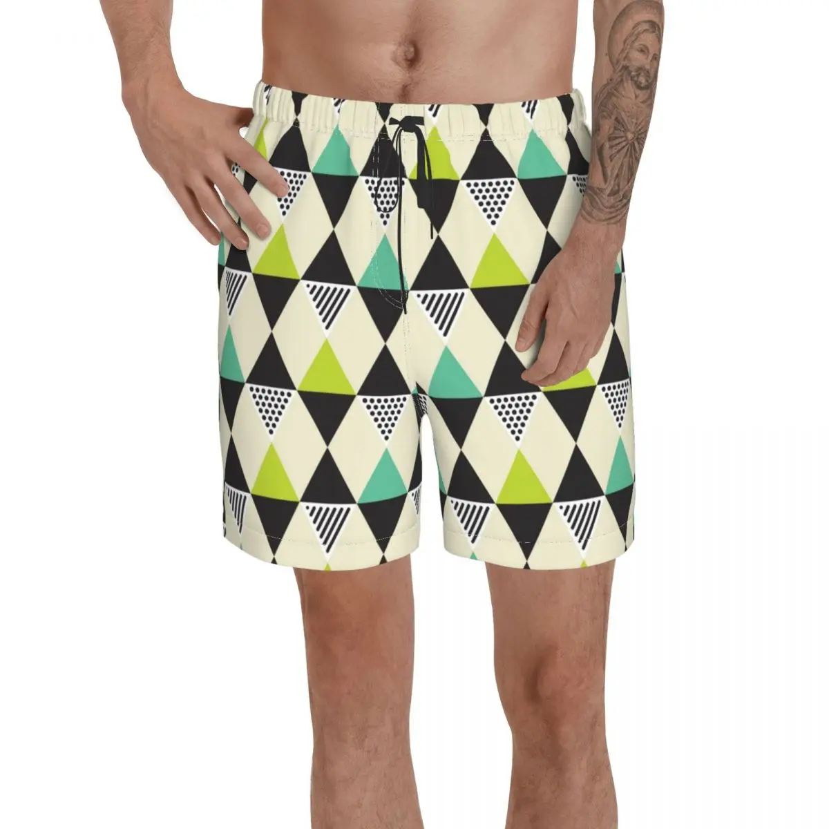 

Мужские спортивные штаны с геометрическим рисунком, пляжные плавки для серфинга среднего века, спортивные быстросохнущие сетчатые Повседн...