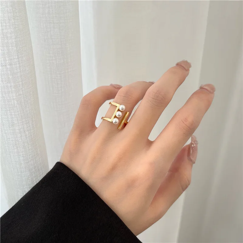 

Fashion Pearls Geometric Ring Women Girls Fairy Open Wedding Rings