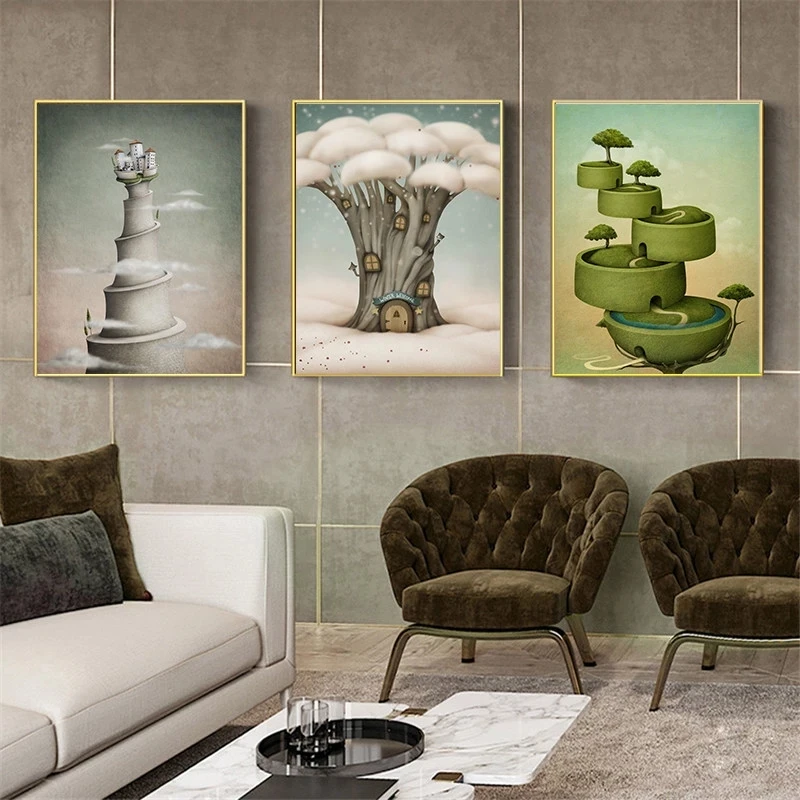 

Fairy tale world printed canvas pictures Poster Nursery Print Minimalist Painting Nordic Kids Baby Room Decor