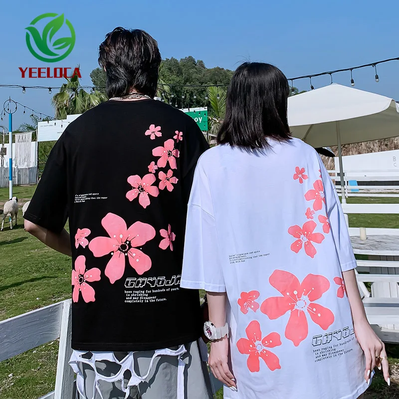 Прямая поставка Футболка с цветком вишни для пары Мужская и женская футболка