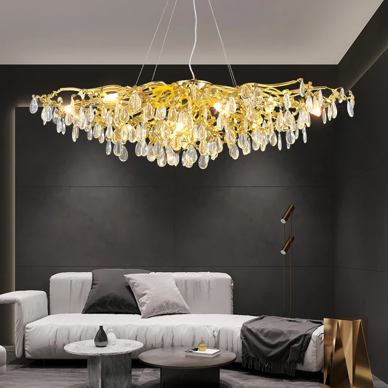 

Post-Modern Luxury Villa Crystal Chandelier for Living Room, Art Branch Chandeliers Home Decor Hanging Lamp Ceiling Chandelier