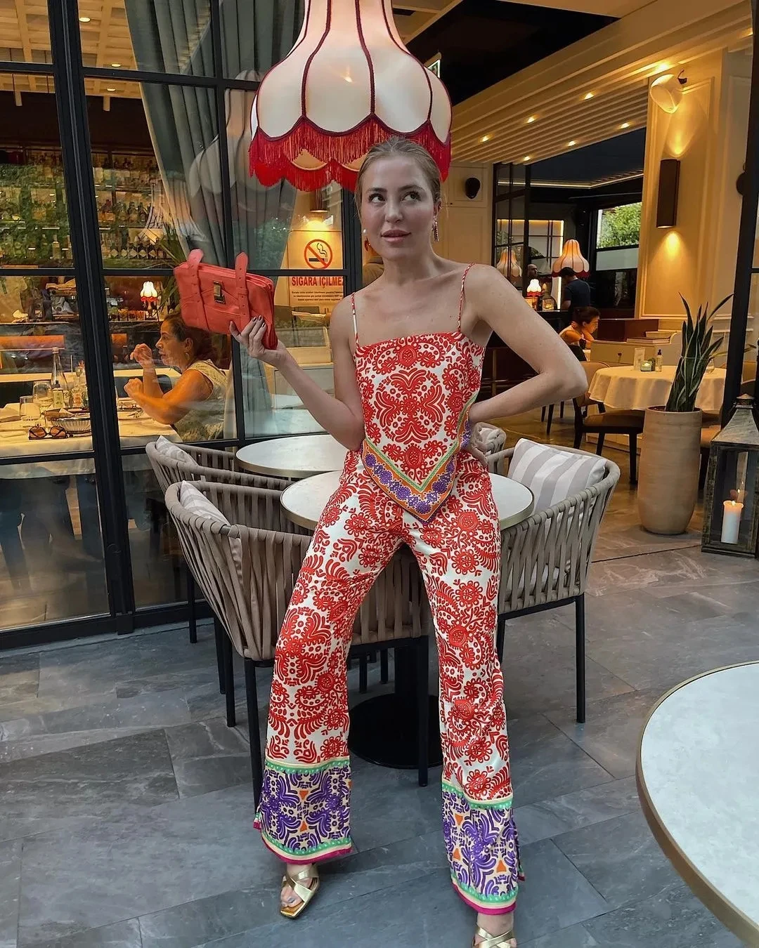 Женский комплект из двух предметов облегающий топ с винтажным цветочным принтом