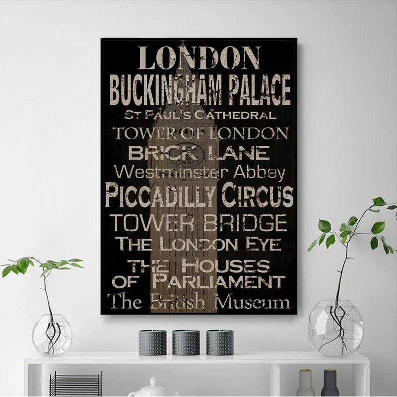 Современный черный Wall Art плакат с надписями Нью Йорк Лондон холст картины