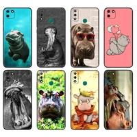 black tpu case for huawei y9s y6s y8s y5p y7p y8p case for huawei y5 lite prime 2018 y6 2019 cover hippo cute animal cartoon