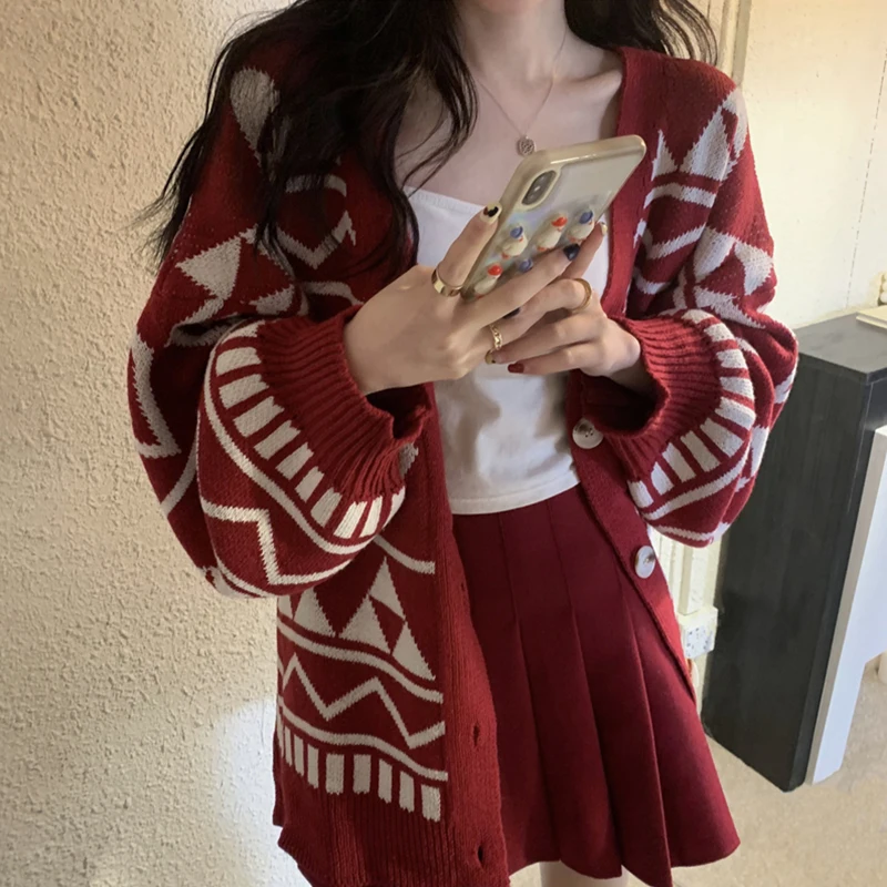 

Y2k lazy wind loose diamond long sleeve knitted sweater cardigan 2022 spring and autumn new medium and long Joker coat women