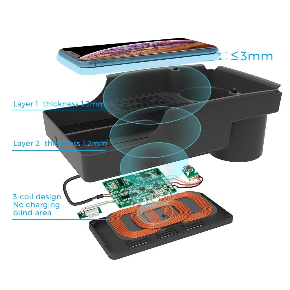 

Mobilephone Mobile Fast Wireless Charging Pad Dock Center Console Storage Box With Cup Holder Charger For Tesla Model SX